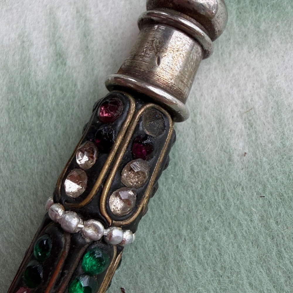 Vintage Silver Candle Snuffer with multi color rhinestone embellishment Handle - Picture 6 of 8